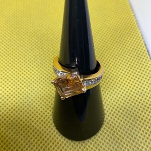 EUC 14 Karat Gold Plated Cocktail Ring Yellow Zircon Faux Diamonds 7